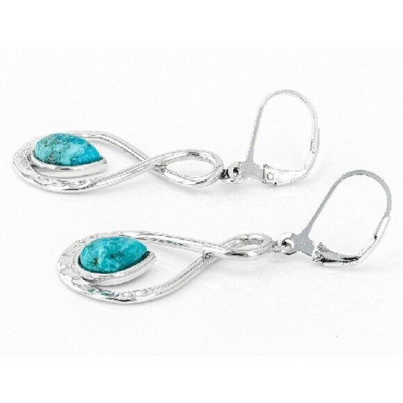 NEW - JTV Blue Kingman Turquoise Rhodium Over Silver Dangle Earrings - Picture 2 of 10